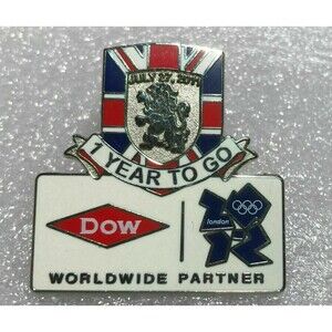 2012 London Olympics, 1 Year to Go, British Flag, DOW Sponsor Olympic Pin